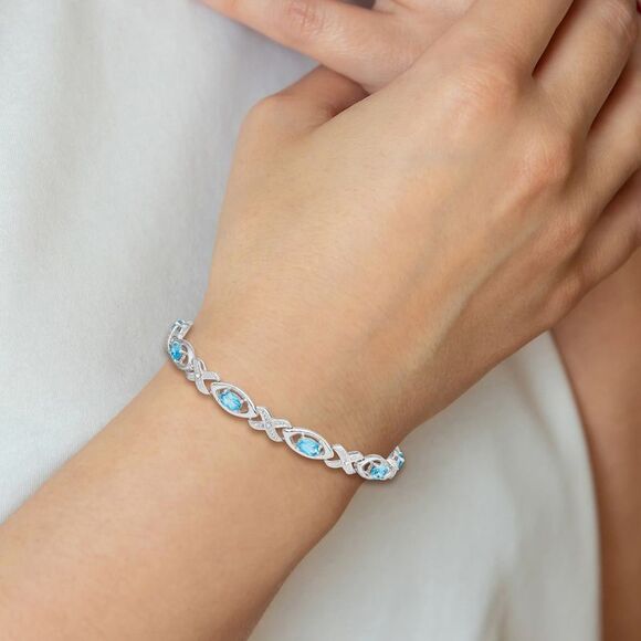 Kazi Luxury Silver Rhodium-plated Diamond & Light Swiss Blue Topaz Bracelet